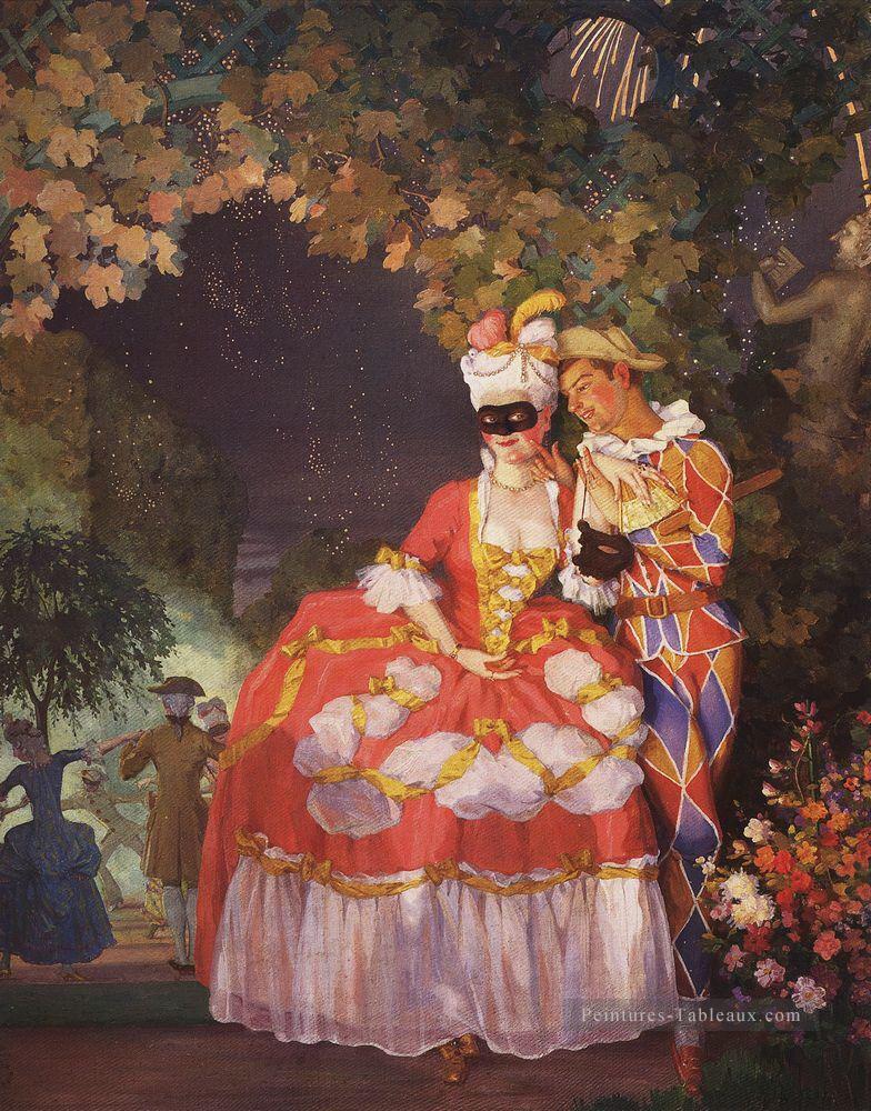 dame et arlequin 1 Konstantin Somov Peintures à l'huile